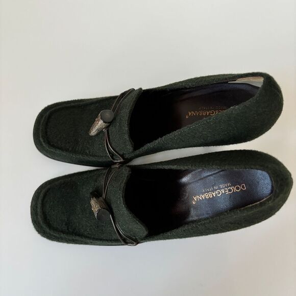 Dolce & Gabbana Green Wool Loafer Heels w/Toggle Buttons Sz 40 - Picture 7 of 10